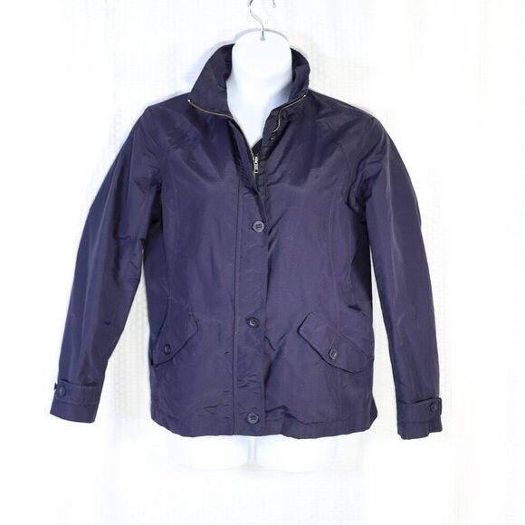 Lands' End Size M Navy Blue Zip/button high neck rain jacket nylon - Picture 1 of 16